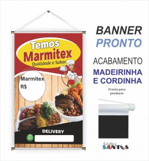 banner pronto tema: Marmitex Lona 280g   Brilho Madeira e cordinha 
