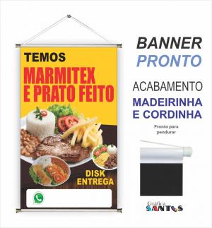 banner pronto tema: Marmitex Lona 280g   Brilho Madeira e cordinha 