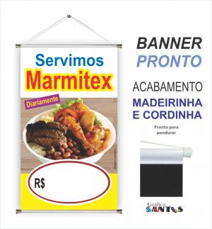 banner pronto tema: Marmitex Lona 280g   Brilho Madeira e cordinha 