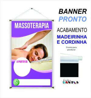 banner pronto tema: Massoterapia Lona 280g   Brilho Madeira e cordinha 