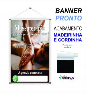 banner pronto tema: Massoterapia Lona 280g   Brilho Madeira e cordinha 