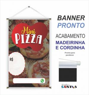 banner pronto tema: Mini Pizza Lona 280g   Brilho Madeira e cordinha 