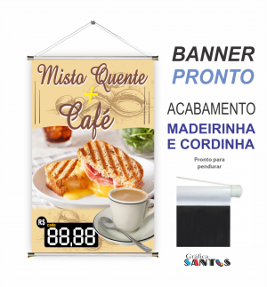 banner pronto tema: Misto Quente/Café Lona 280g   Brilho Madeira e cordinha 