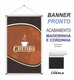 banner pronto tema: Cafeteria Lona 280g   Brilho Madeira e cordinha 