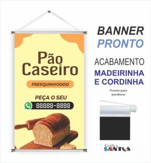 banner pronto tema: Pão Caseiro Lona 280g   Brilho Madeira e cordinha 