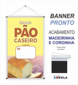 banner pronto tema: Pão Caseiro Lona 280g   Brilho Madeira e cordinha 