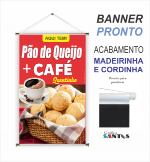 banner pronto tema: Pão de Queijo/Café Lona 280g   Brilho Madeira e cordinha 