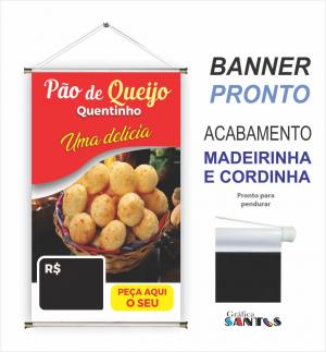 banner pronto tema: Pão de Queijo Lona 280g   Brilho Madeira e cordinha 