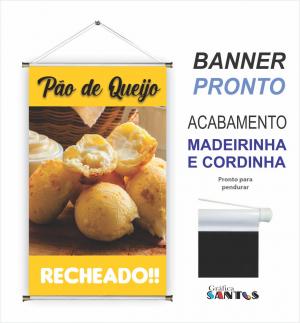 banner pronto tema: Pão de Queijo Lona 280g   Brilho Madeira e cordinha 