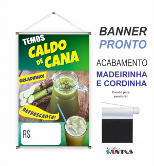 banner pronto tema: Pastel e Caldo de Cana Lona 280g   Brilho Madeira e cordinha 