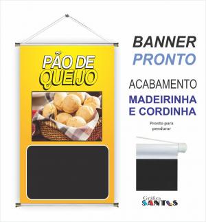 banner pronto tema: Pão de Queijo Lona 280g   Brilho Madeira e cordinha 