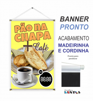 banner pronto tema: Pão na Chapa/Café Lona 280g   Brilho Madeira e cordinha 