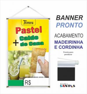 banner pronto tema: Pastel e Caldo de Cana Lona 280g   Brilho Madeira e cordinha 