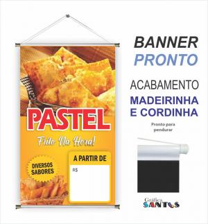 banner pronto tema: Pastel Frito na Hora Lona 280g   Brilho Madeira e cordinha 