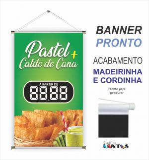 banner pronto tema: Pastel e Caldo de Cana Lona 280g   Brilho Madeira e cordinha 