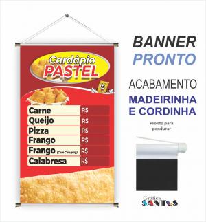 banner pronto tema: Pastel Frito na Hora Lona 280g   Brilho Madeira e cordinha 