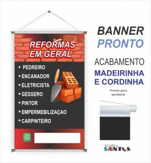 banner pronto tema: Pedreiro Lona 280g   Brilho Madeira e cordinha 