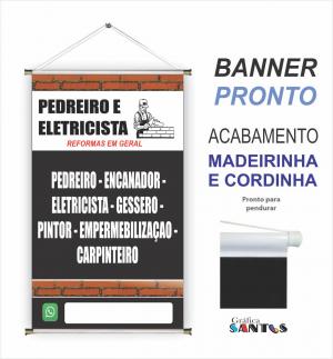 banner pronto tema: Pedreiro Lona 280g   Brilho Madeira e cordinha 