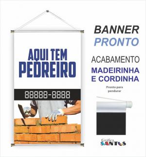banner pronto tema: Pedreiro Lona 280g   Brilho Madeira e cordinha 
