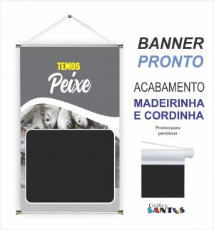 banner pronto tema: Peixe Fresco Lona 280g   Brilho Madeira e cordinha 