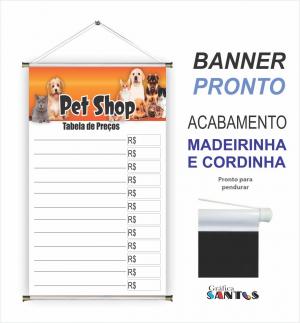 banner pronto tema: Pet Shop Lona 280g   Brilho Madeira e cordinha 