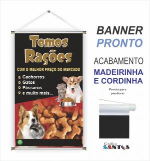 banner pronto tema: Temos Rações Lona 280g   Brilho Madeira e cordinha 