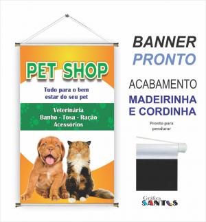 banner pronto tema: Pet Shop Lona 280g   Brilho Madeira e cordinha 