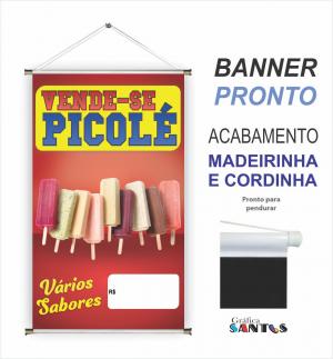 banner pronto tema: Picolé Lona 280g   Brilho Madeira e cordinha 