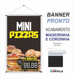 banner pronto tema: Mini Pizza Lona 280g   Brilho Madeira e cordinha 