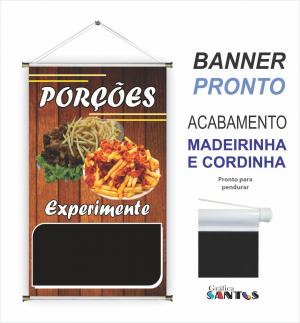 banner pronto tema: Porções Lona 280g   Brilho Madeira e cordinha 