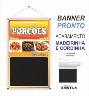 banner pronto tema: Porções Lona 280g   Brilho Madeira e cordinha 