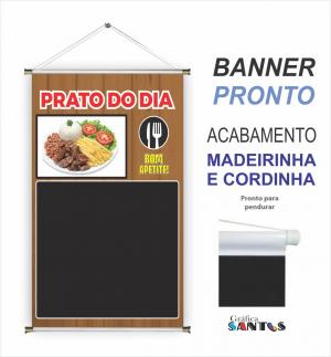 banner pronto tema: Prato do Dia Lona 280g   Brilho Madeira e cordinha 