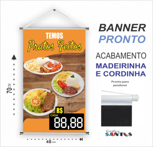banner pronto tema: Prato Feito Lona 280g   Brilho Madeira e cordinha 