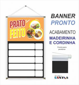 banner pronto tema: Prato Feito Lona 280g   Brilho Madeira e cordinha 