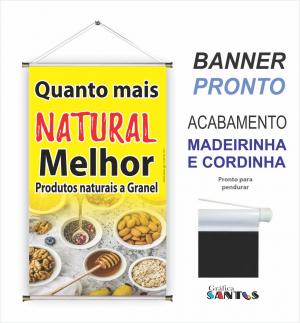 banner pronto tema: Produtos Naturais Lona 280g   Brilho Madeira e cordinha 