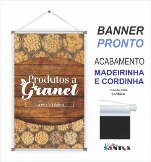 banner pronto tema: Produtos Naturais Lona 280g   Brilho Madeira e cordinha 