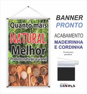 banner pronto tema: Produtos Naturais Lona 280g   Brilho Madeira e cordinha 