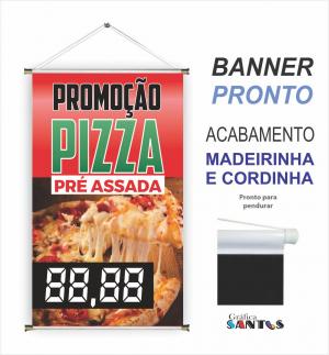 banner pronto tema: Promoção Pizza Lona 280g   Brilho Madeira e cordinha 