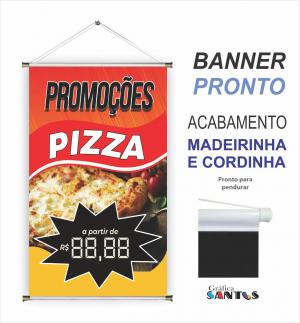 banner pronto tema: Promoção Pizza Lona 280g   Brilho Madeira e cordinha 