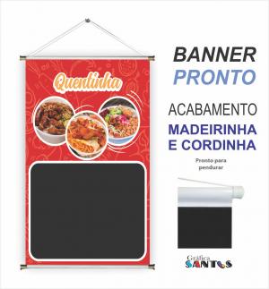 banner pronto tema: Quentinha Lona 280g   Brilho Madeira e cordinha 
