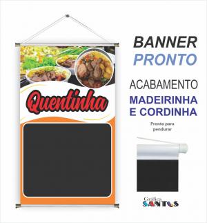 banner pronto tema: Quentinha Lona 280g   Brilho Madeira e cordinha 