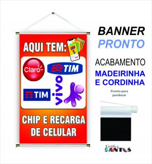banner pronto tema: Recarga Celular Lona 280g   Brilho Madeira e cordinha 