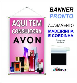 banner pronto tema: Revendedora Avon Lona 280g   Brilho Madeira e cordinha 