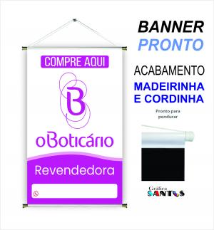 banner pronto tema: Revendedora Boticário Lona 280g   Brilho Madeira e cordinha 