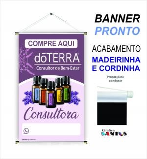 banner pronto tema: Revendedora doTerra Lona 280g   Brilho Madeira e cordinha 