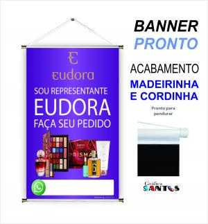 banner pronto tema: Revendedora Eudora Lona 280g   Brilho Madeira e cordinha 
