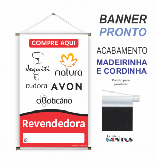 banner pronto tema: Revendedora Lona 280g   Brilho Madeira e cordinha 