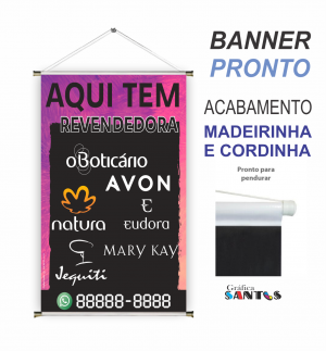 banner pronto tema: Revendedora Lona 280g   Brilho Madeira e cordinha 