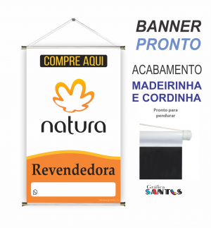 banner pronto tema: Revendedora Natura Lona 280g   Brilho Madeira e cordinha 