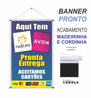 banner pronto tema: Revendedora Lona 280g   Brilho Madeira e cordinha 